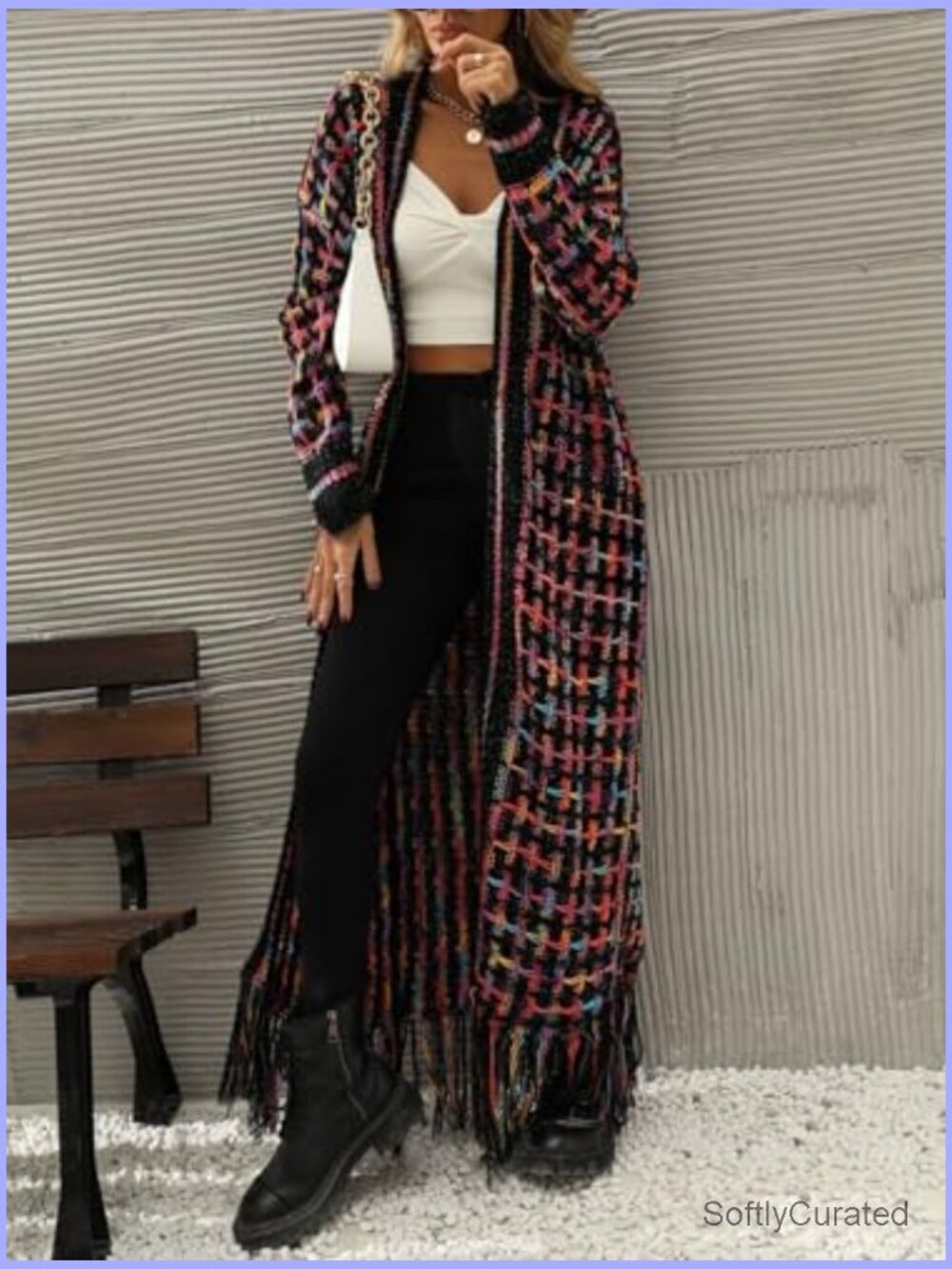 Womens Long Chunky Knit Cardigan Sweater Open Front Fringe Tassels Boho Western - Picture 3 of 7